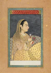 Dame mit einer Tasse und einer Blume